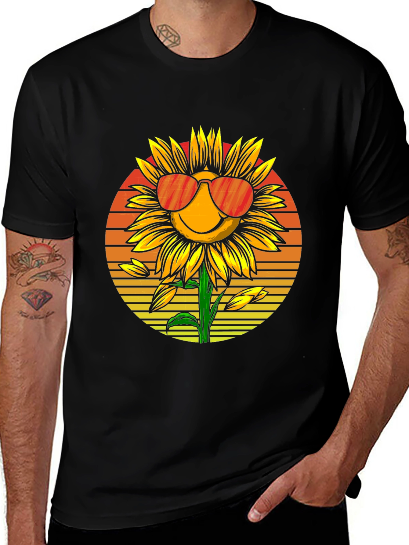 Sunflower with Sunglasses Graphic T-Shirt - Black