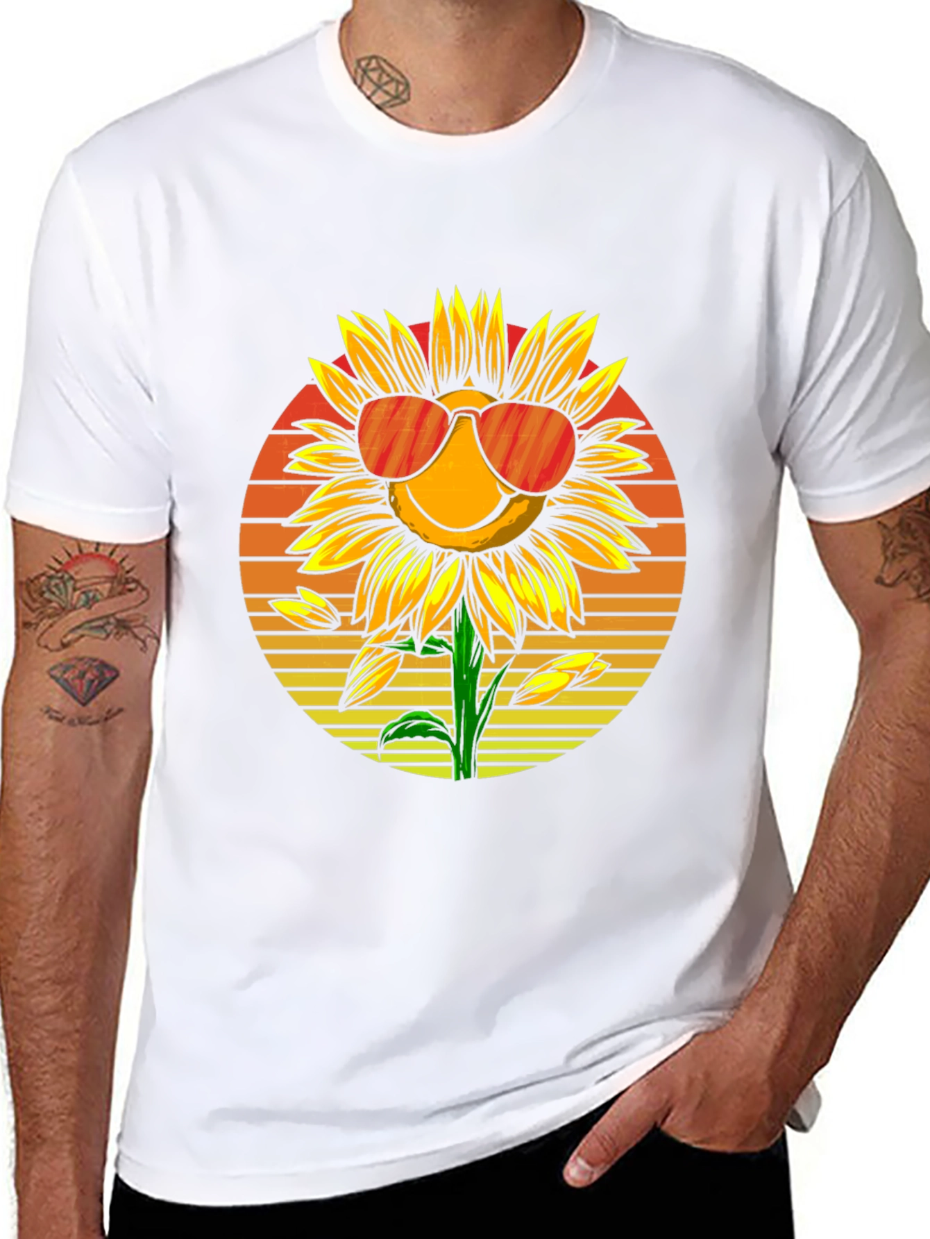 Sunflower with Sunglasses Graphic T-Shirt - Black