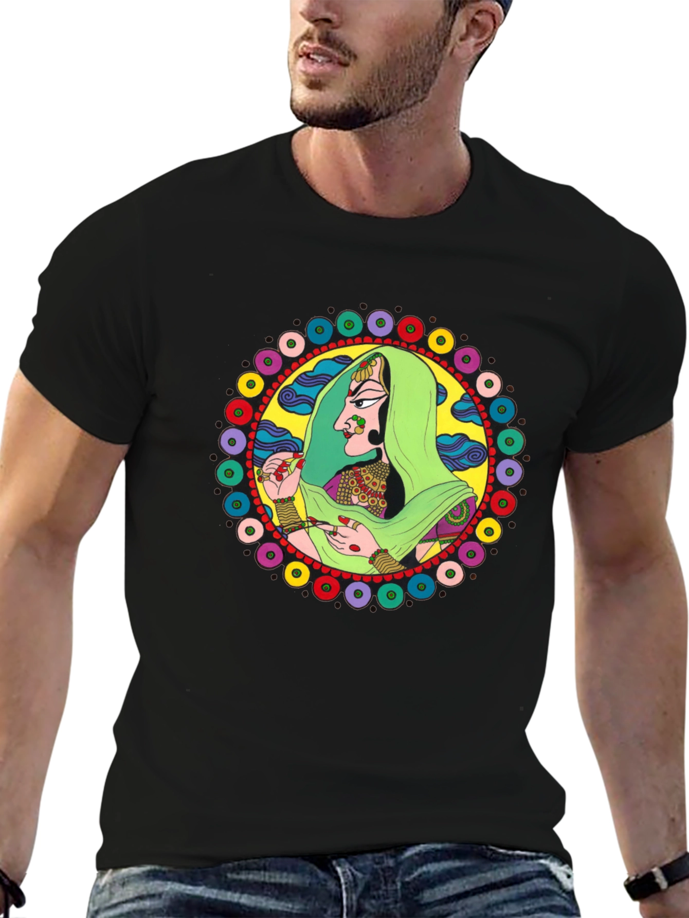 Indian Woman Graphic Tee - Black Cotton T-Shirt