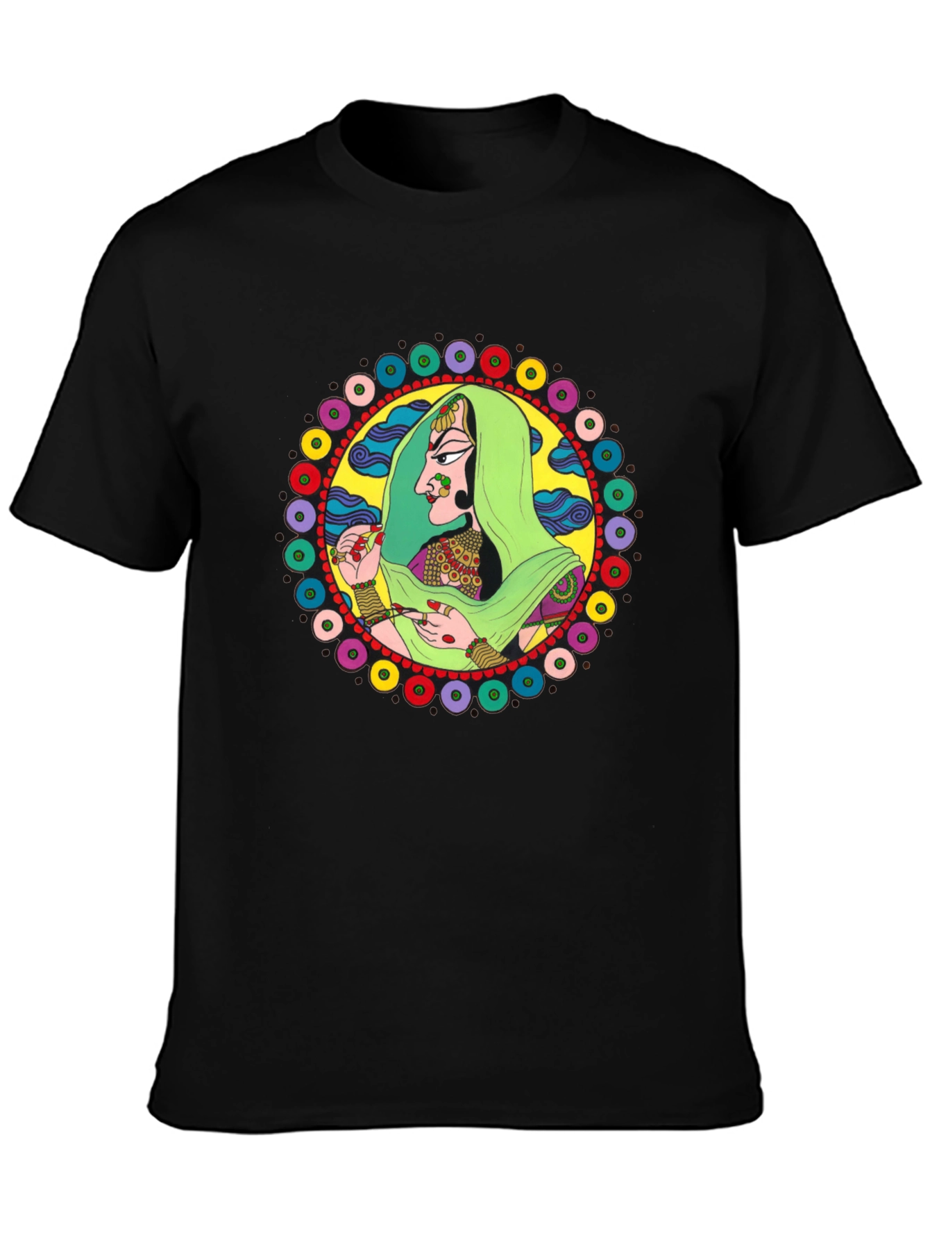 Indian Woman Graphic Tee - Black Cotton T-Shirt