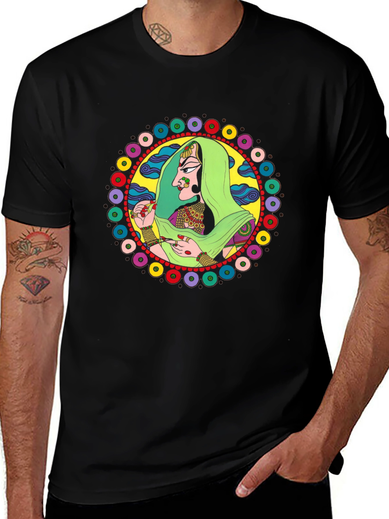 Indian Woman Graphic Tee - Black Cotton T-Shirt