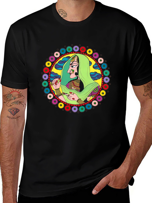 Indian Woman Graphic Tee - Black Cotton T-Shirt
