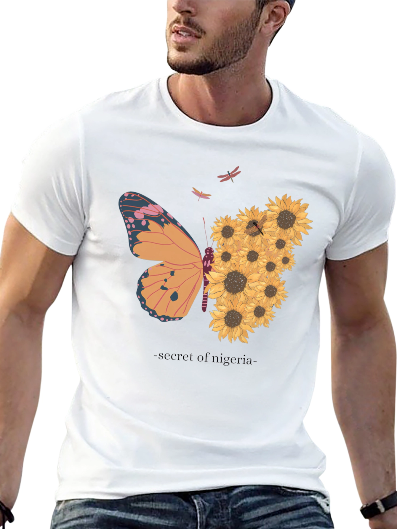 Butterfly Sunflower Graphic Tee - Black Cotton Comfort