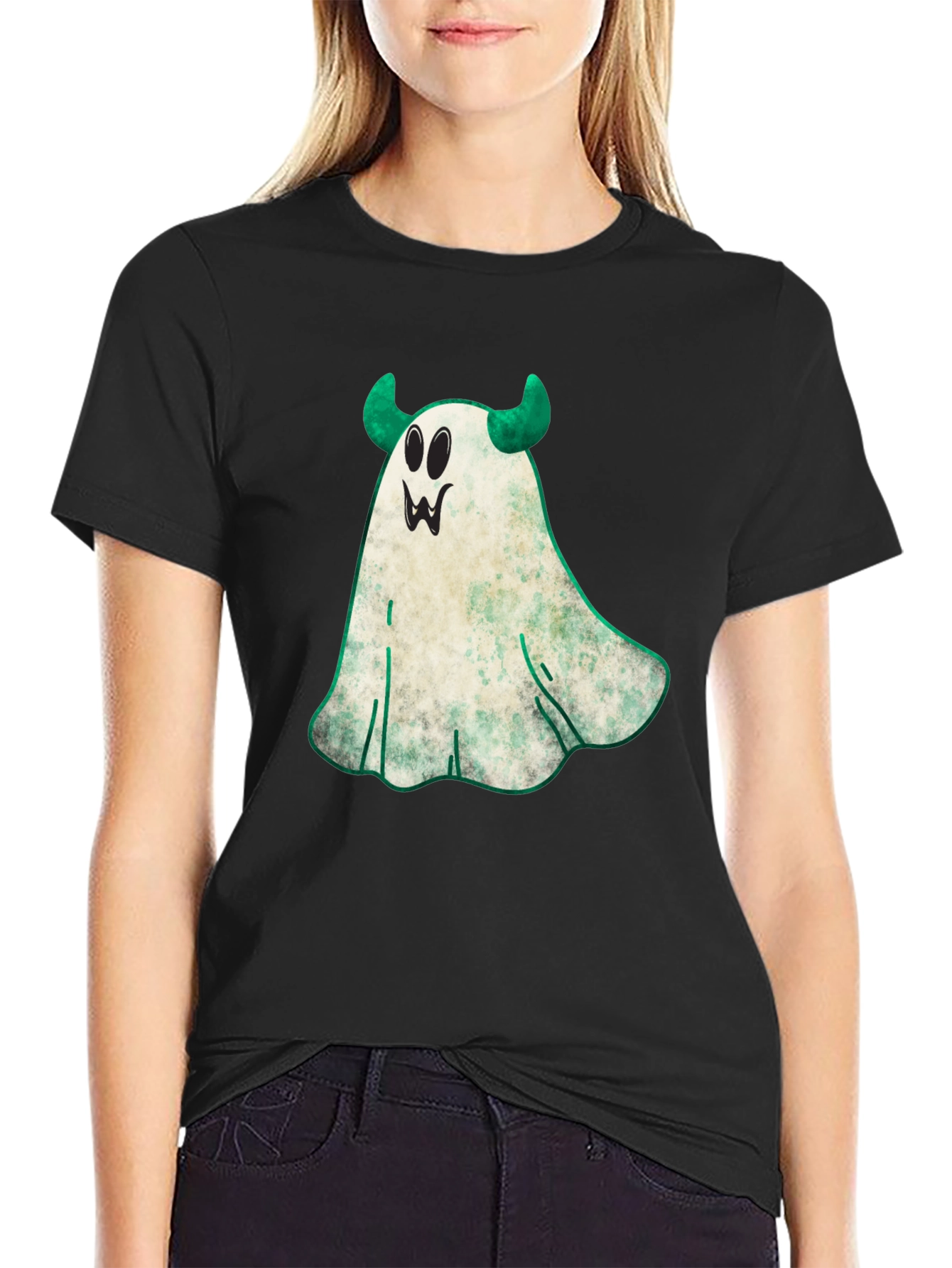 Spooky Ghost with Horns Halloween T-Shirt