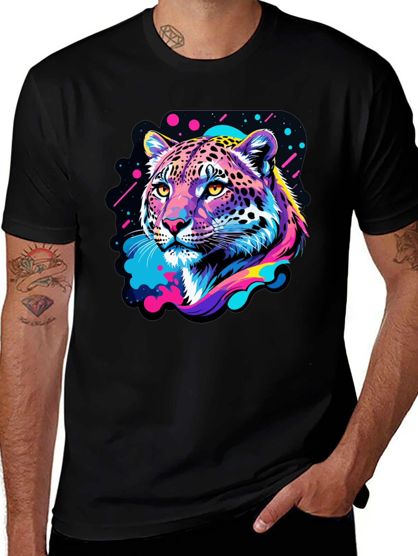 Neon Leopard Graphic Black T-Shirt