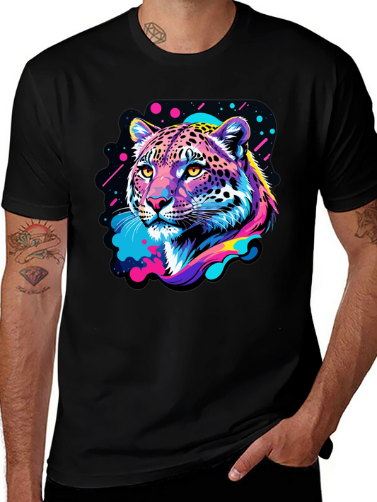 Neon Leopard Graphic Black T-Shirt