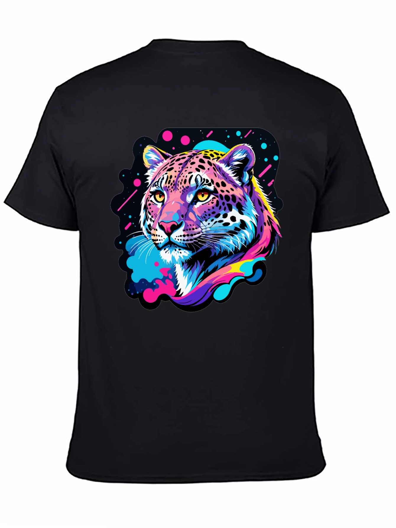 Neon Leopard Graphic Black T-Shirt
