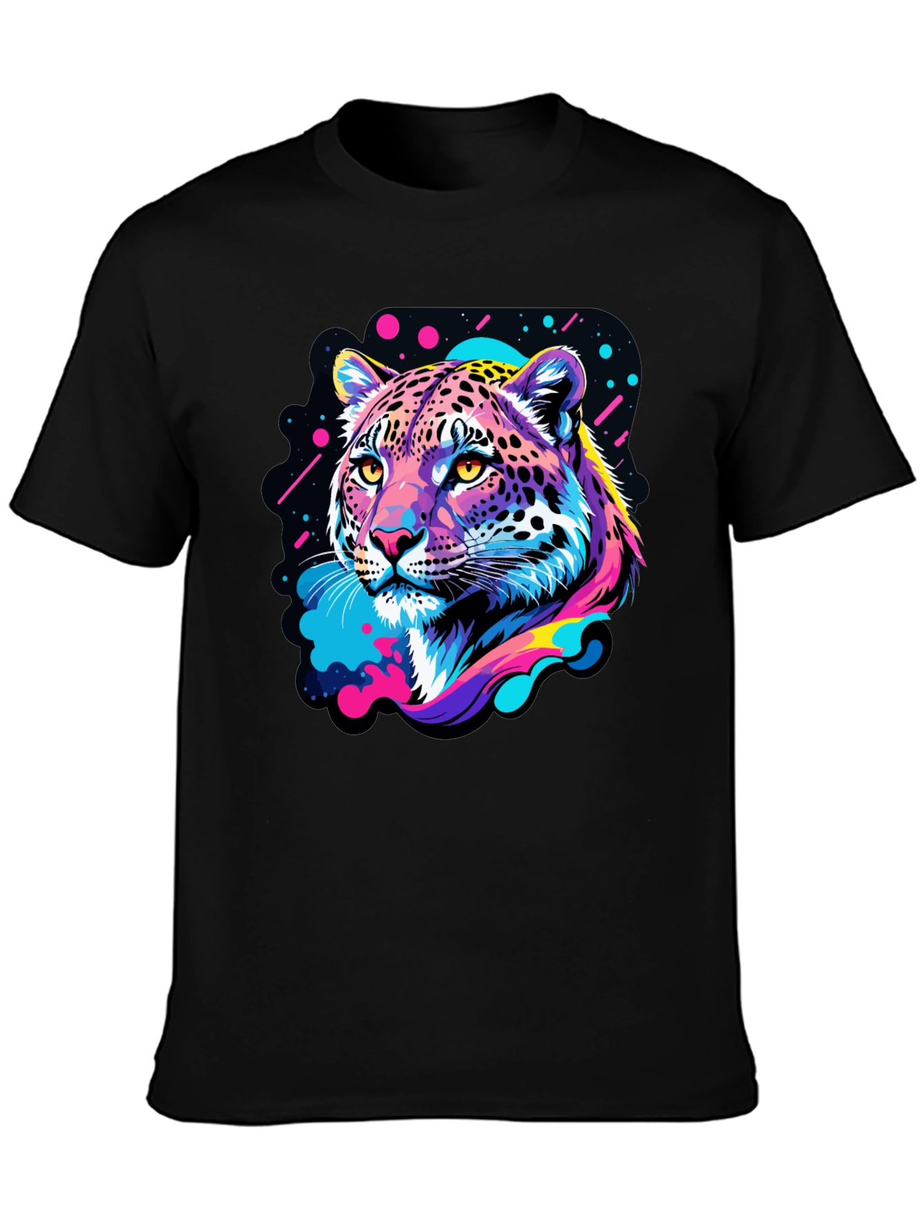 Neon Leopard Graphic Black T-Shirt