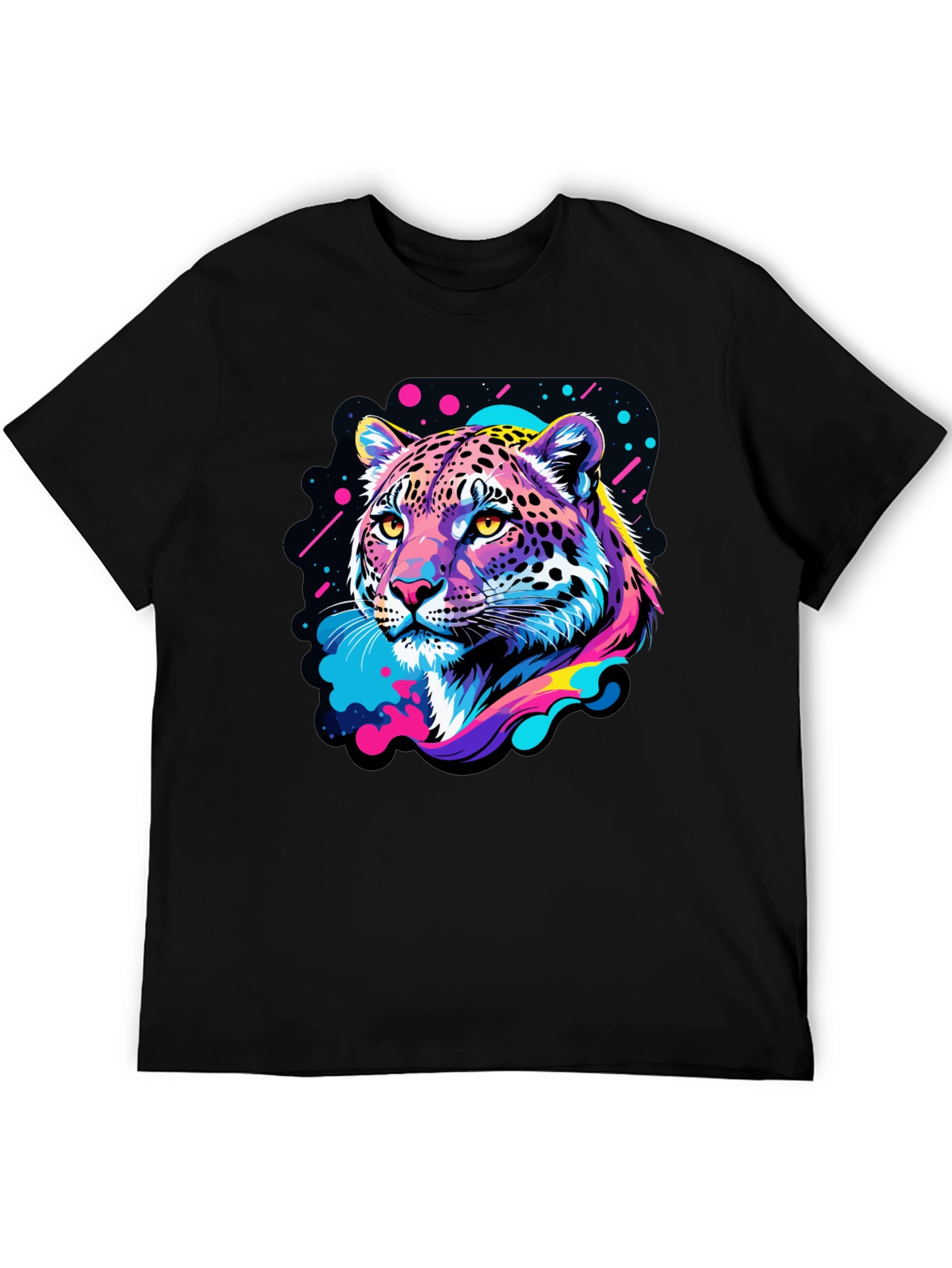 Neon Leopard Graphic Black T-Shirt