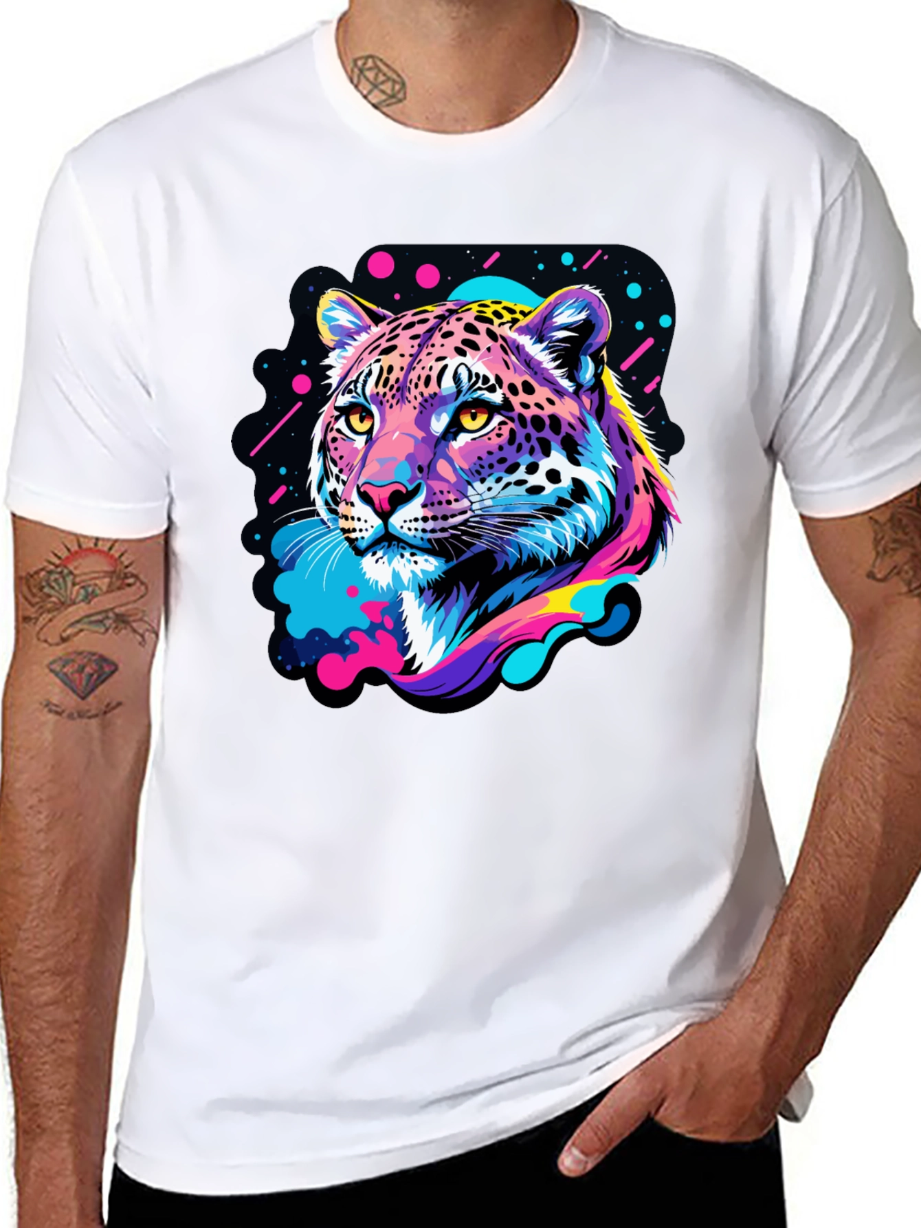 Neon Leopard Graphic Black T-Shirt