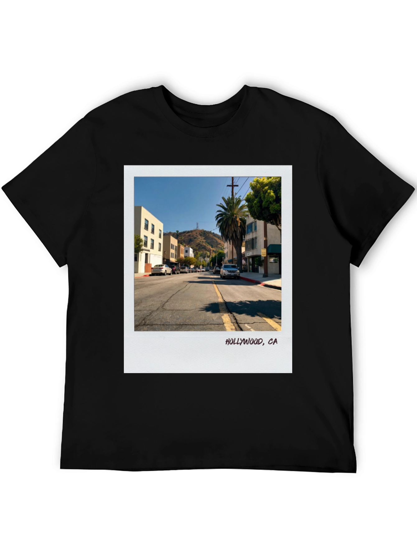 Hollywood CA Street Scene Black T-Shirt