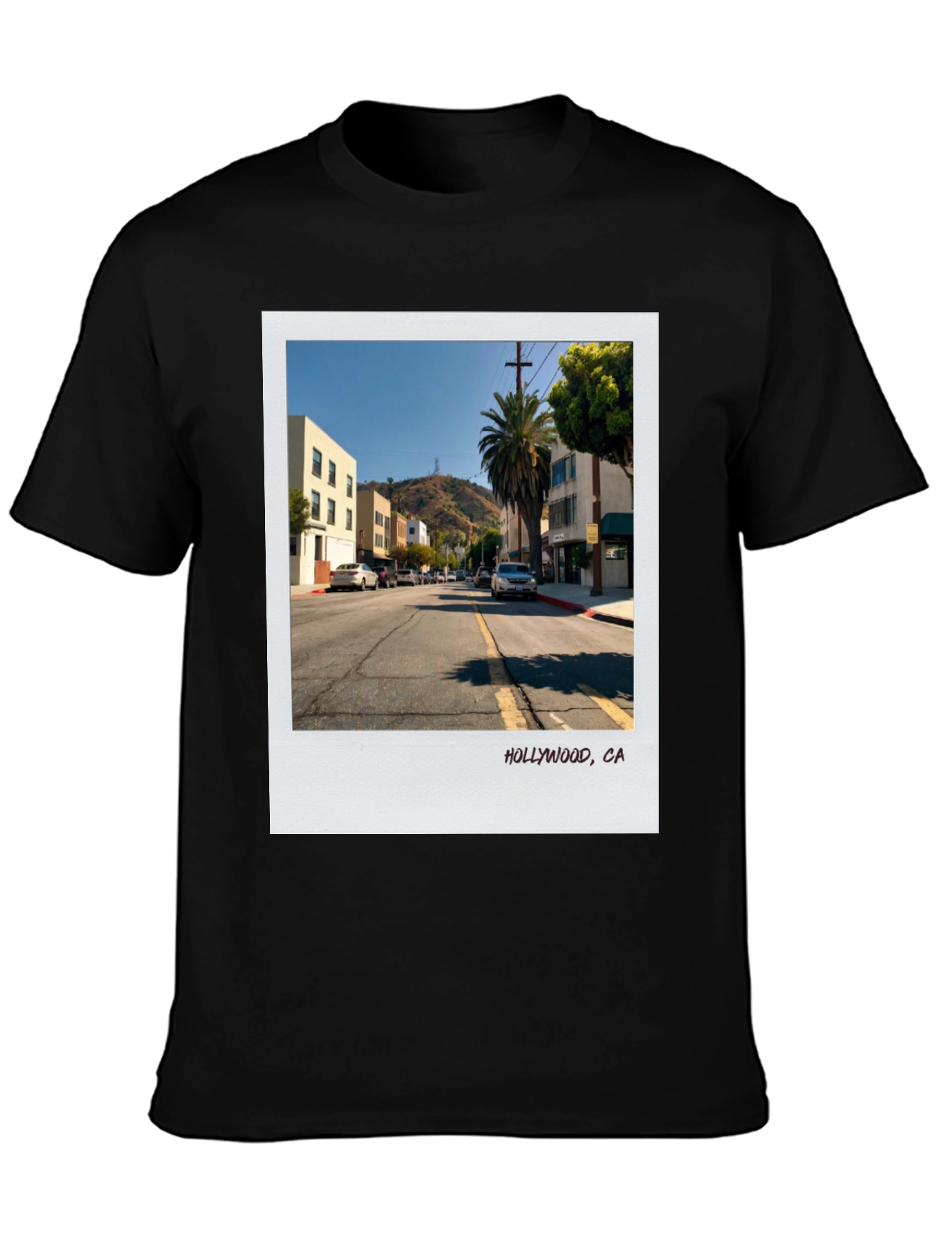 Hollywood CA Street Scene Black T-Shirt