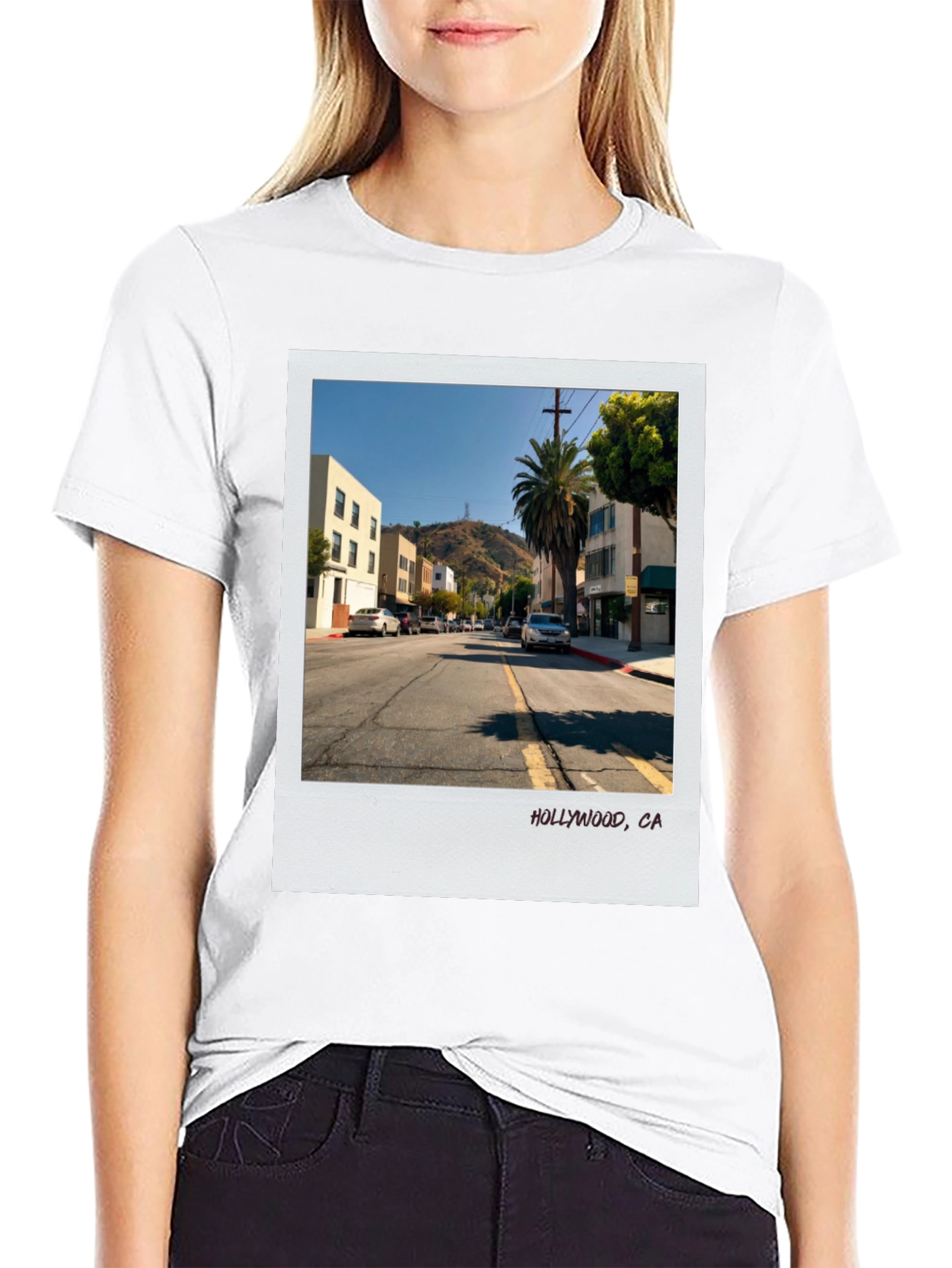 Hollywood CA Street Scene Black T-Shirt