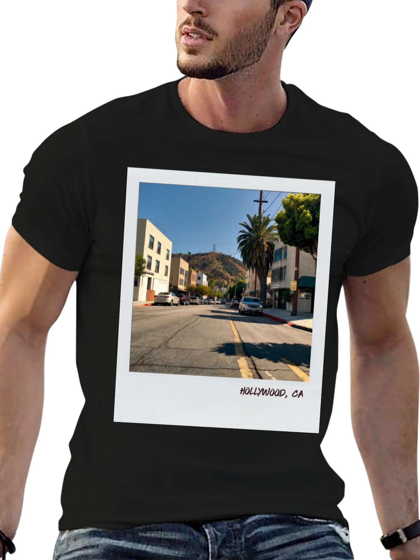 Hollywood CA Street Scene Black T-Shirt