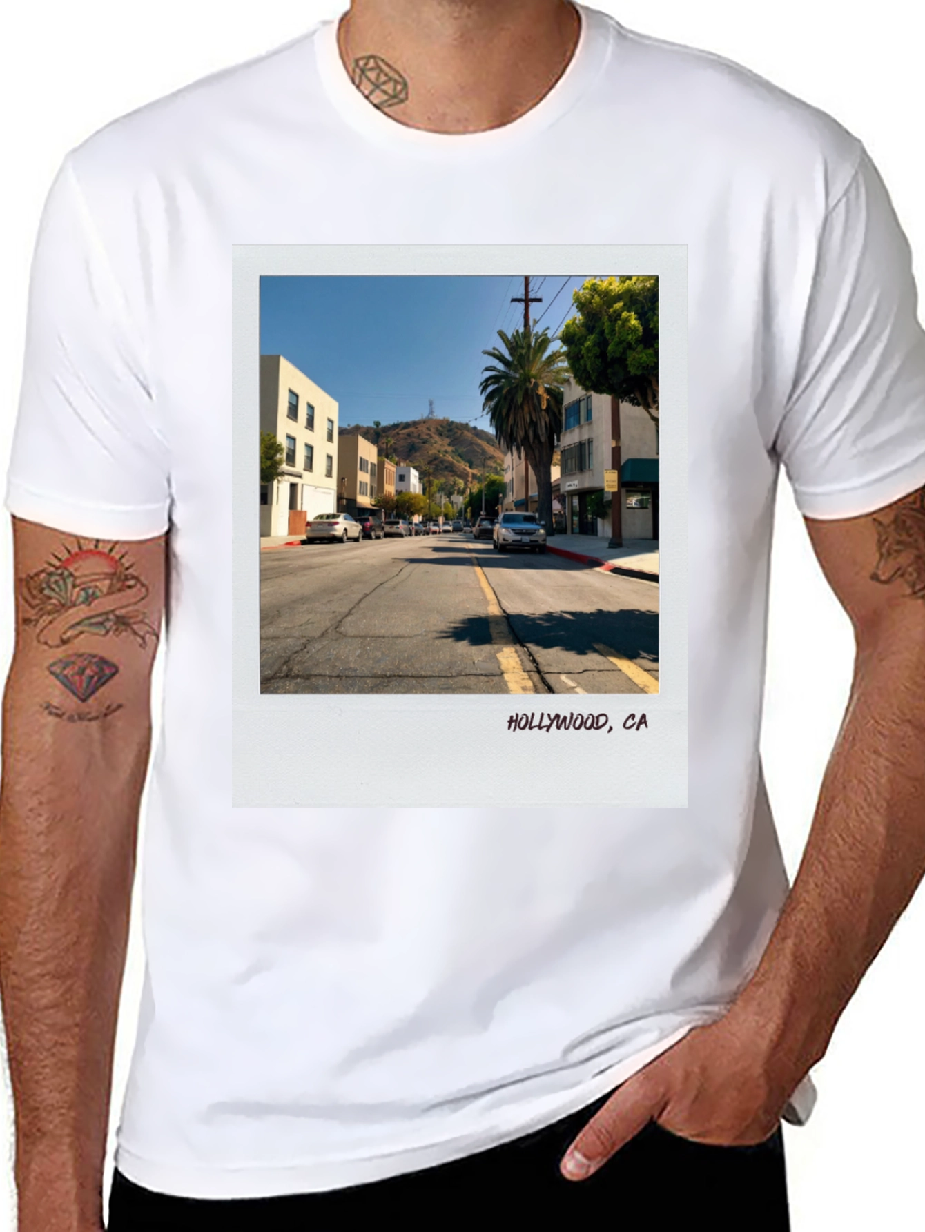 Hollywood CA Street Scene Black T-Shirt