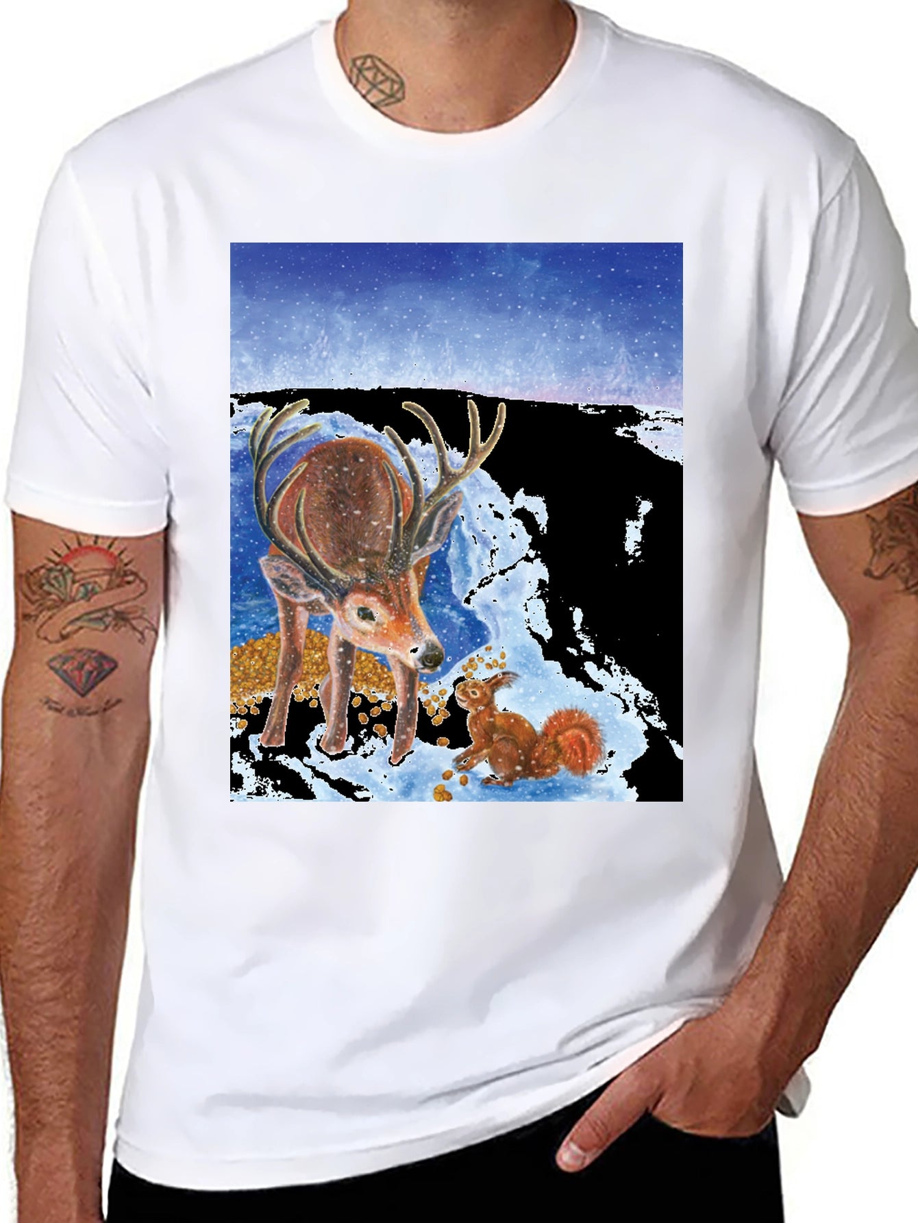 Winter Deer & Squirrel Graphic Tee