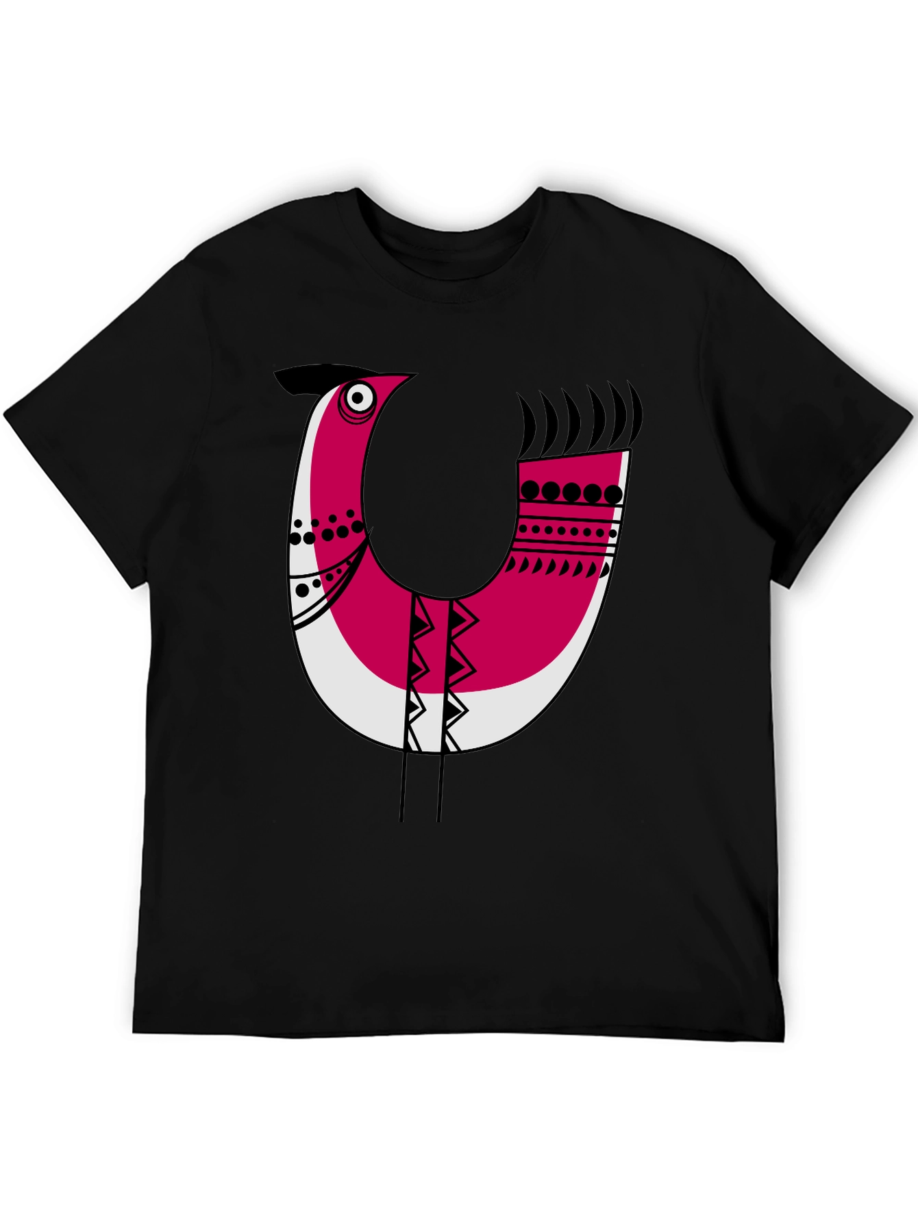 Abstract Bird Graphic Tee - Black Cotton Blend