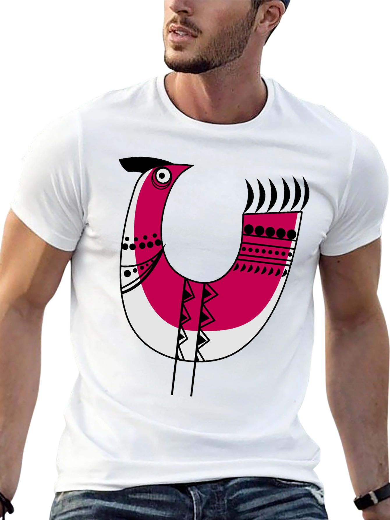 Abstract Bird Graphic Tee - Black Cotton Blend