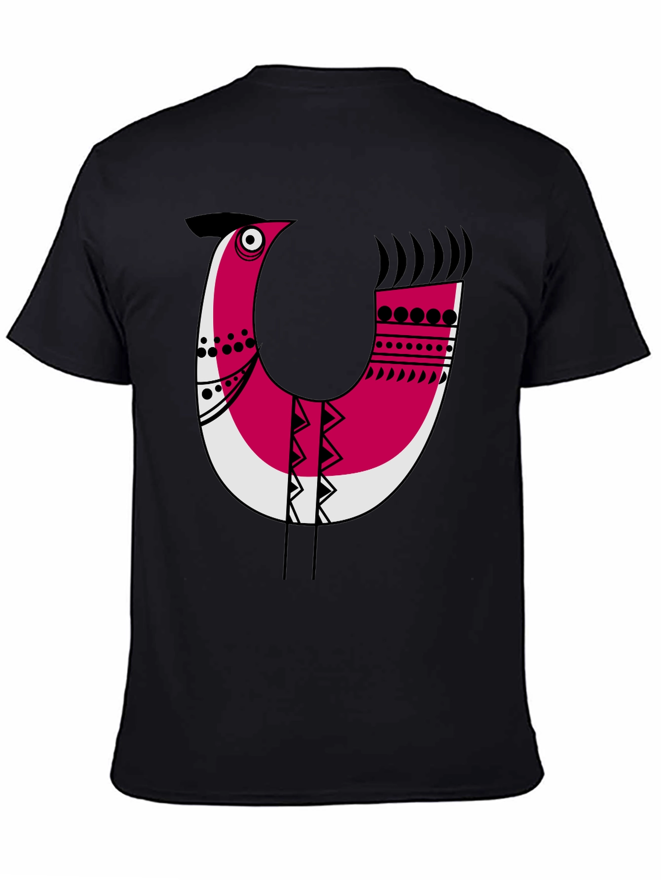 Abstract Bird Graphic Tee - Black Cotton Blend