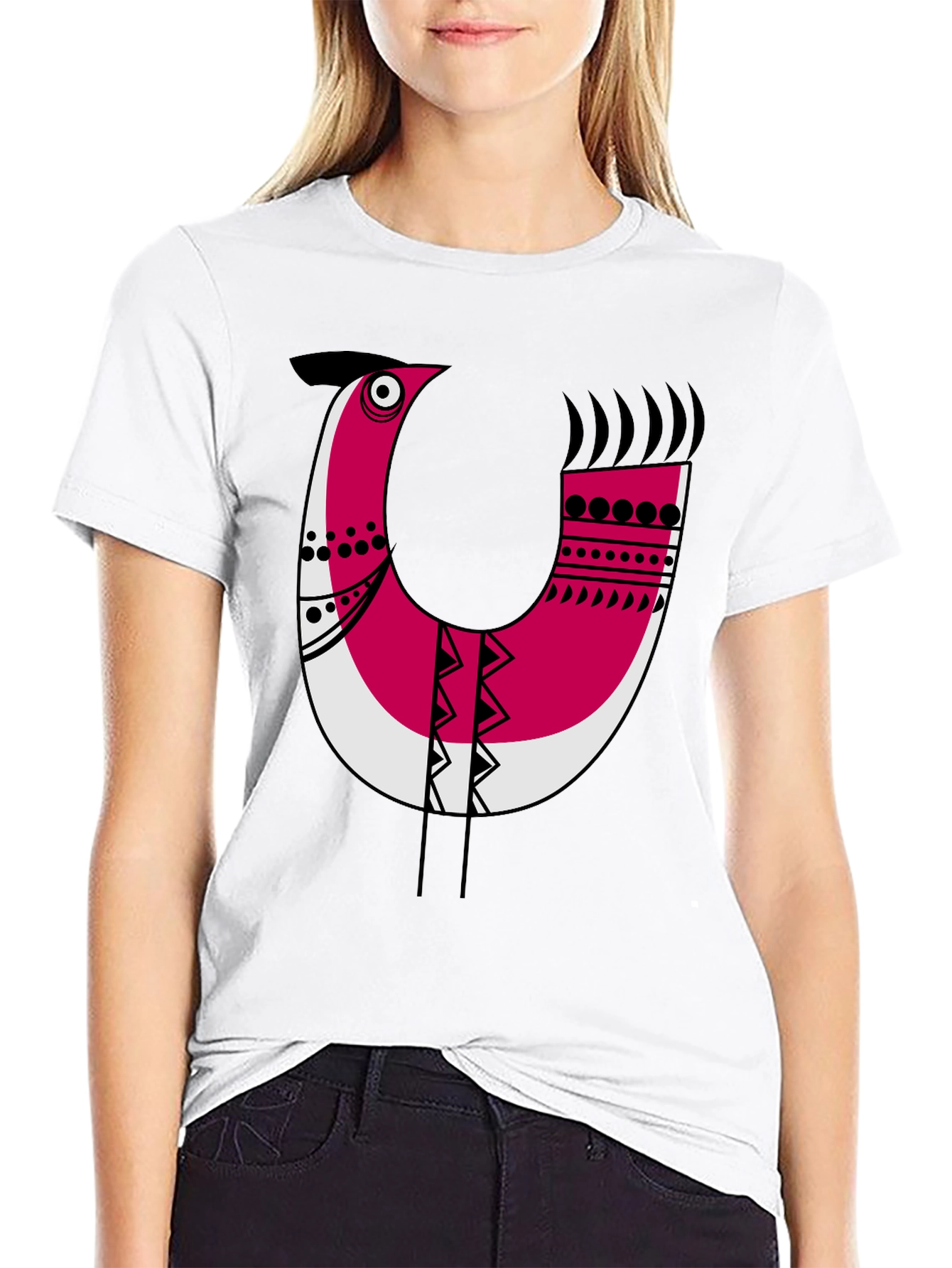 Abstract Bird Graphic Tee - Black Cotton Blend