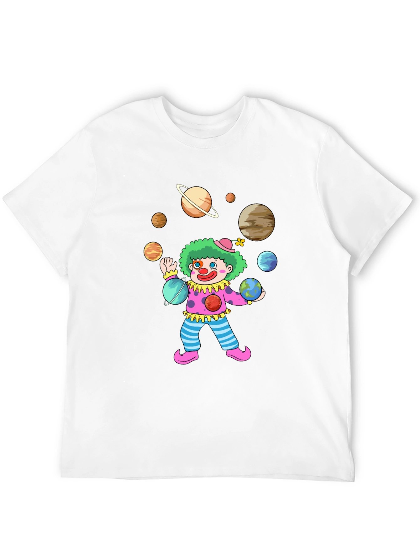 Clown Juggling Planets Graphic Tee - Black Cotton Shirt
