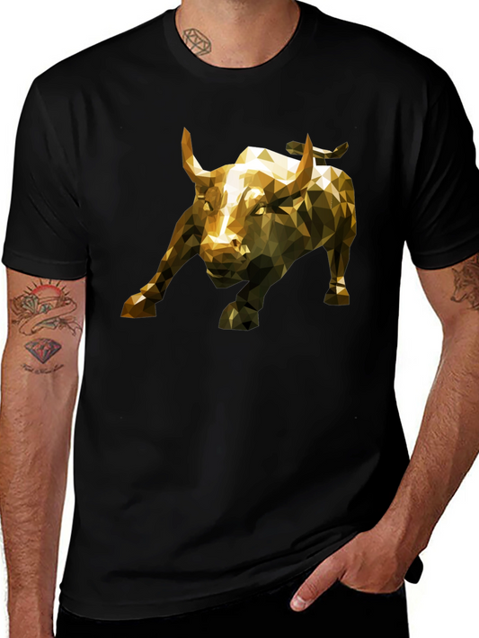 Geometric Bull Graphic Tee - Black Short Sleeve T-Shirt