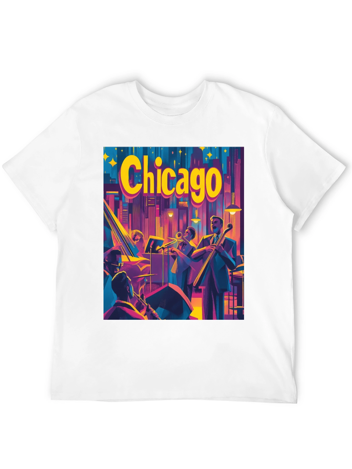 Chicago Jazz Band T-Shirt - Retro City Skyline