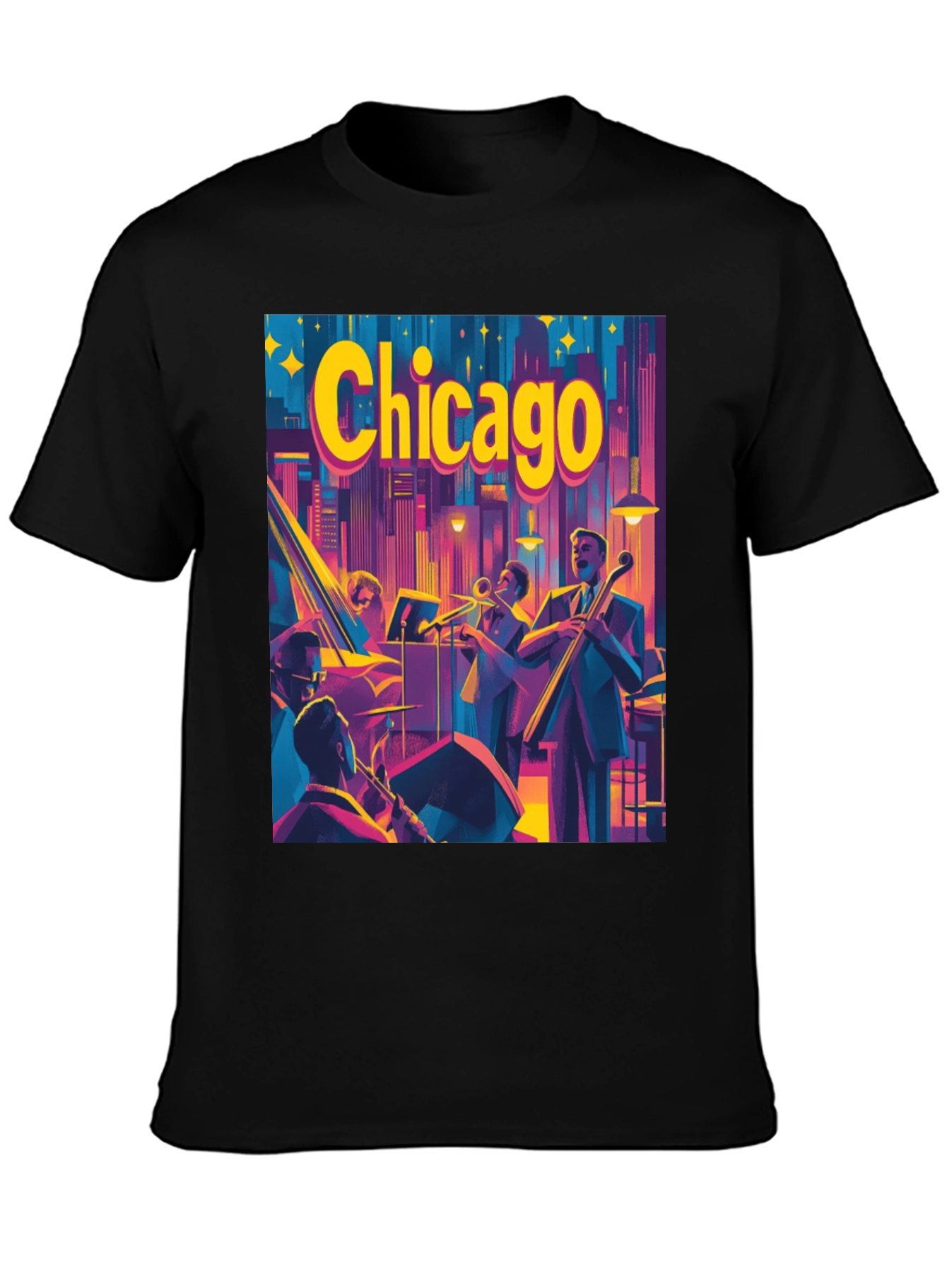 Chicago Jazz Band T-Shirt - Retro City Skyline