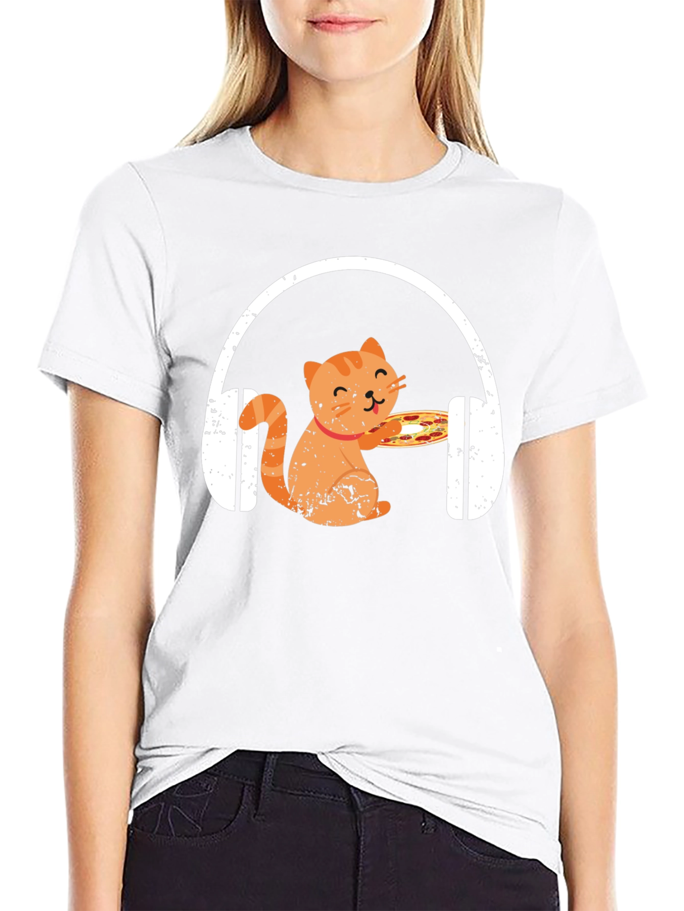 Cat Pizza Headphones Graphic Tee