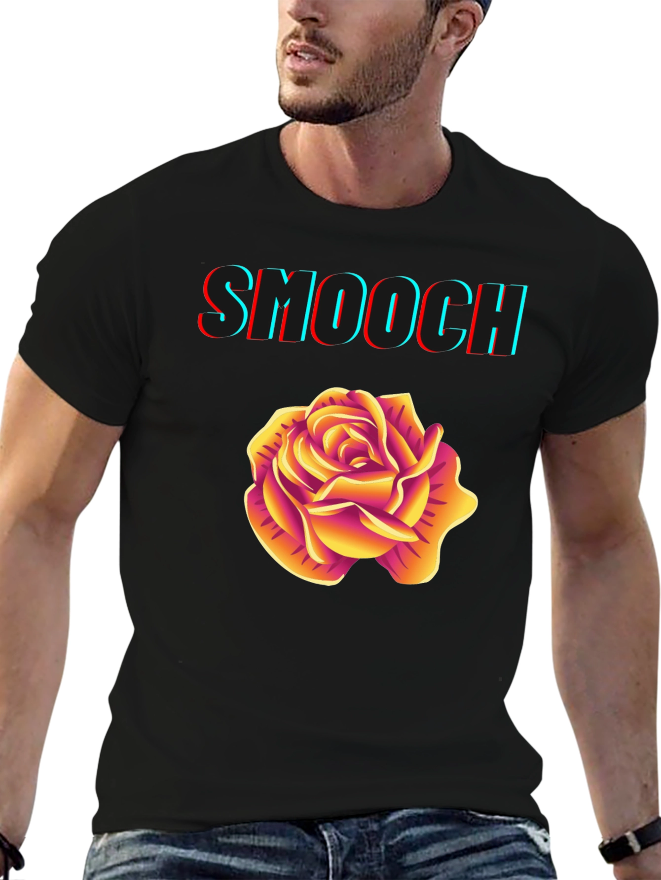 Smooch Rose Graphic Tee - Stylish Mens Black T-Shirt