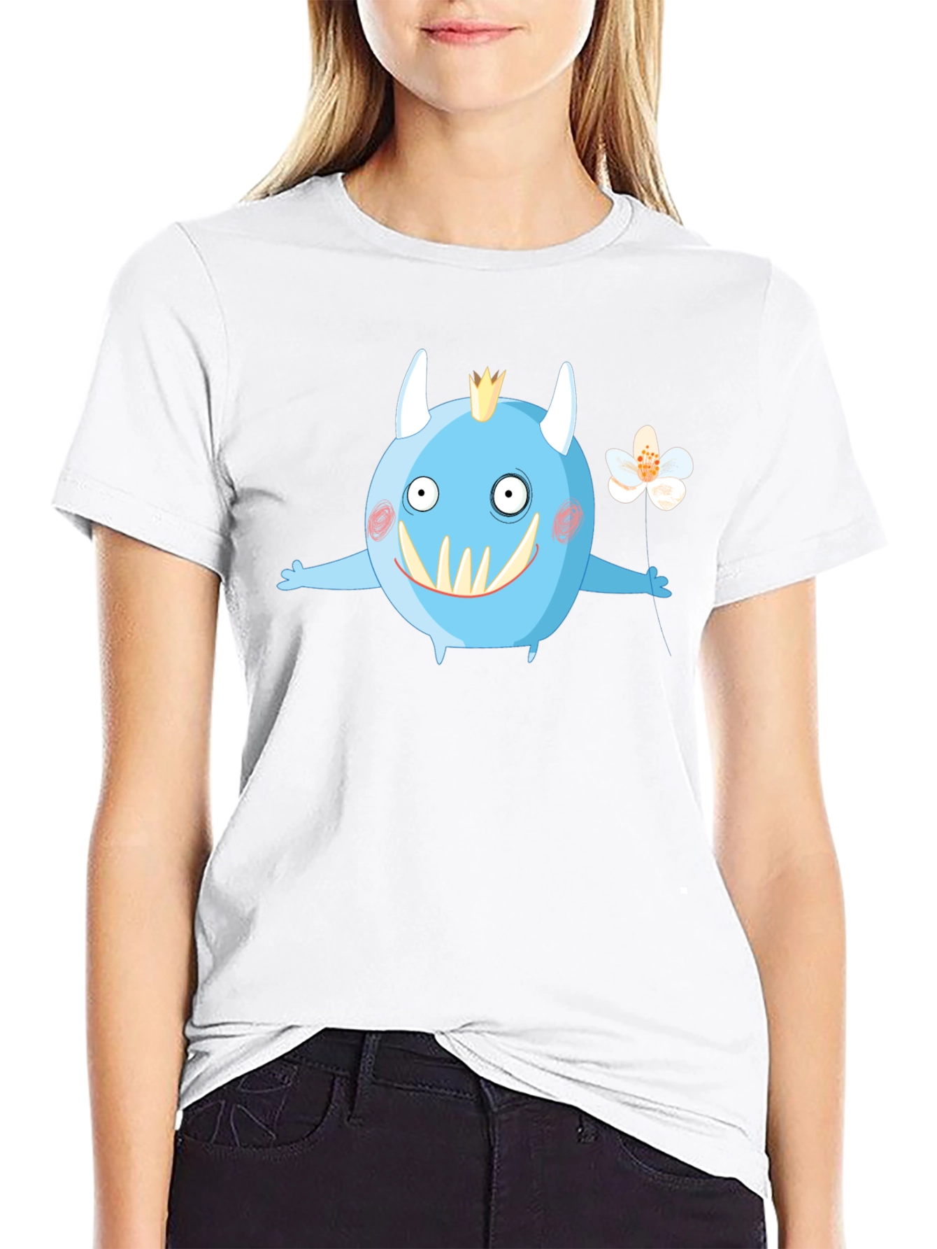 Monster with Flower Graphic Tee - Black