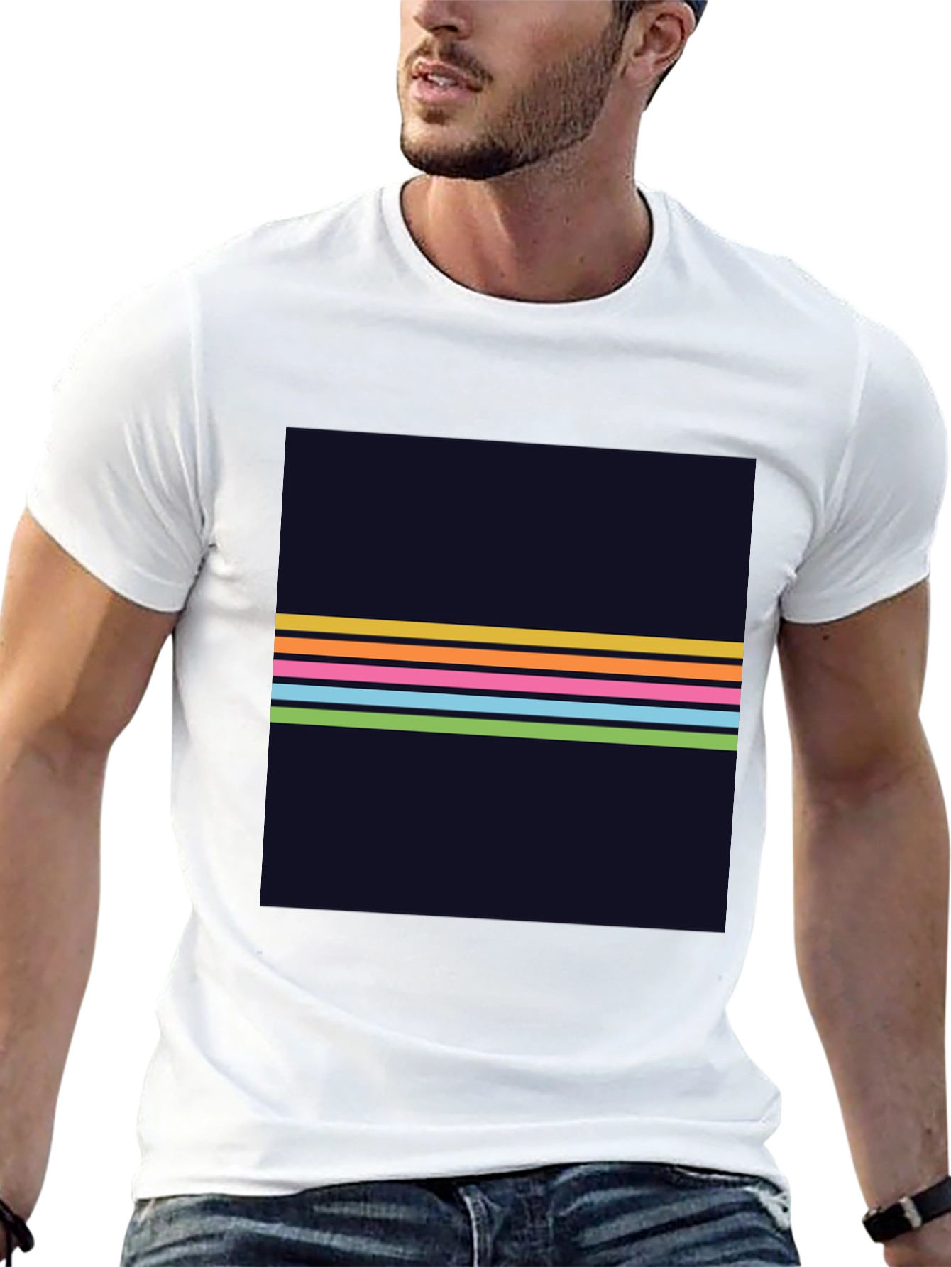 Retro Stripe Graphic Tee - Mens Black T-Shirt