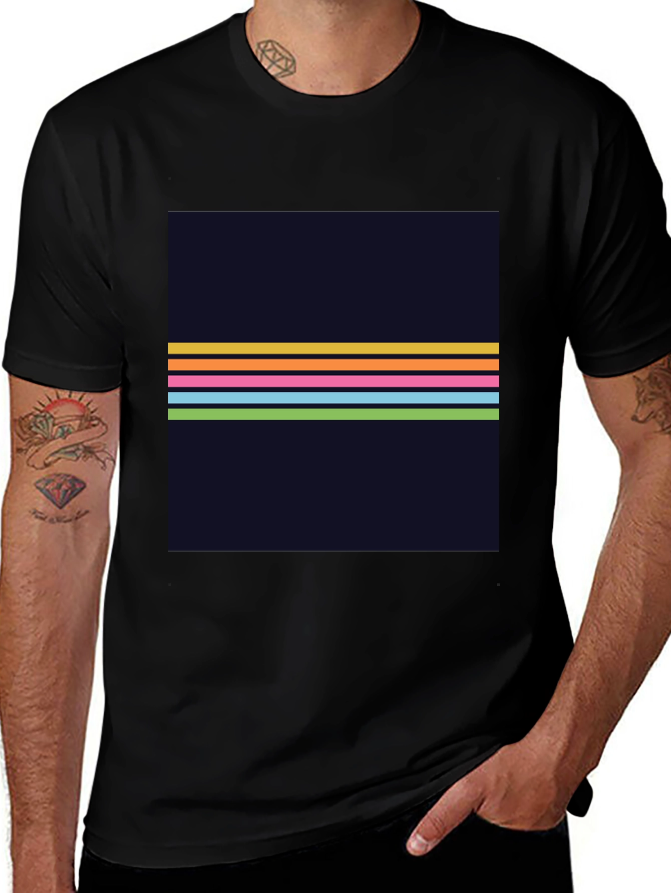 Retro Stripe Graphic Tee - Mens Black T-Shirt
