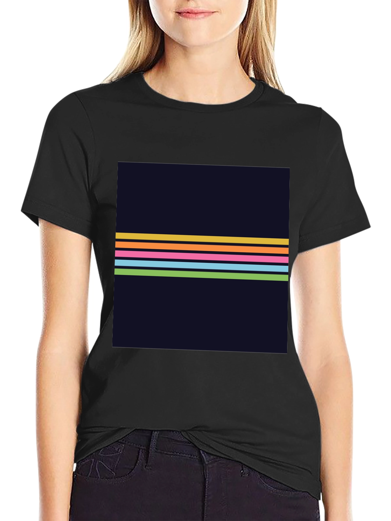 Retro Stripe Graphic Tee - Mens Black T-Shirt