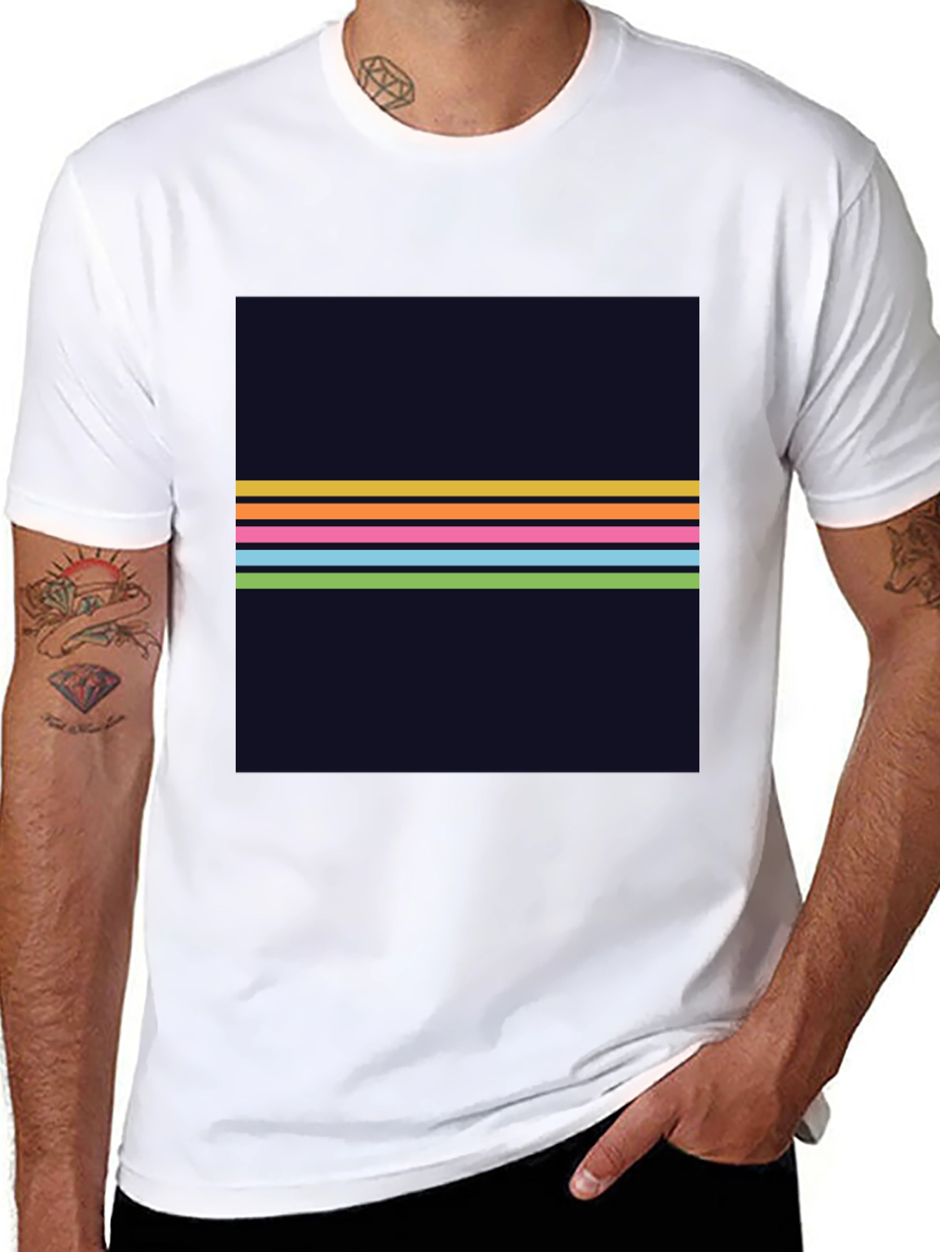 Retro Stripe Graphic Tee - Mens Black T-Shirt