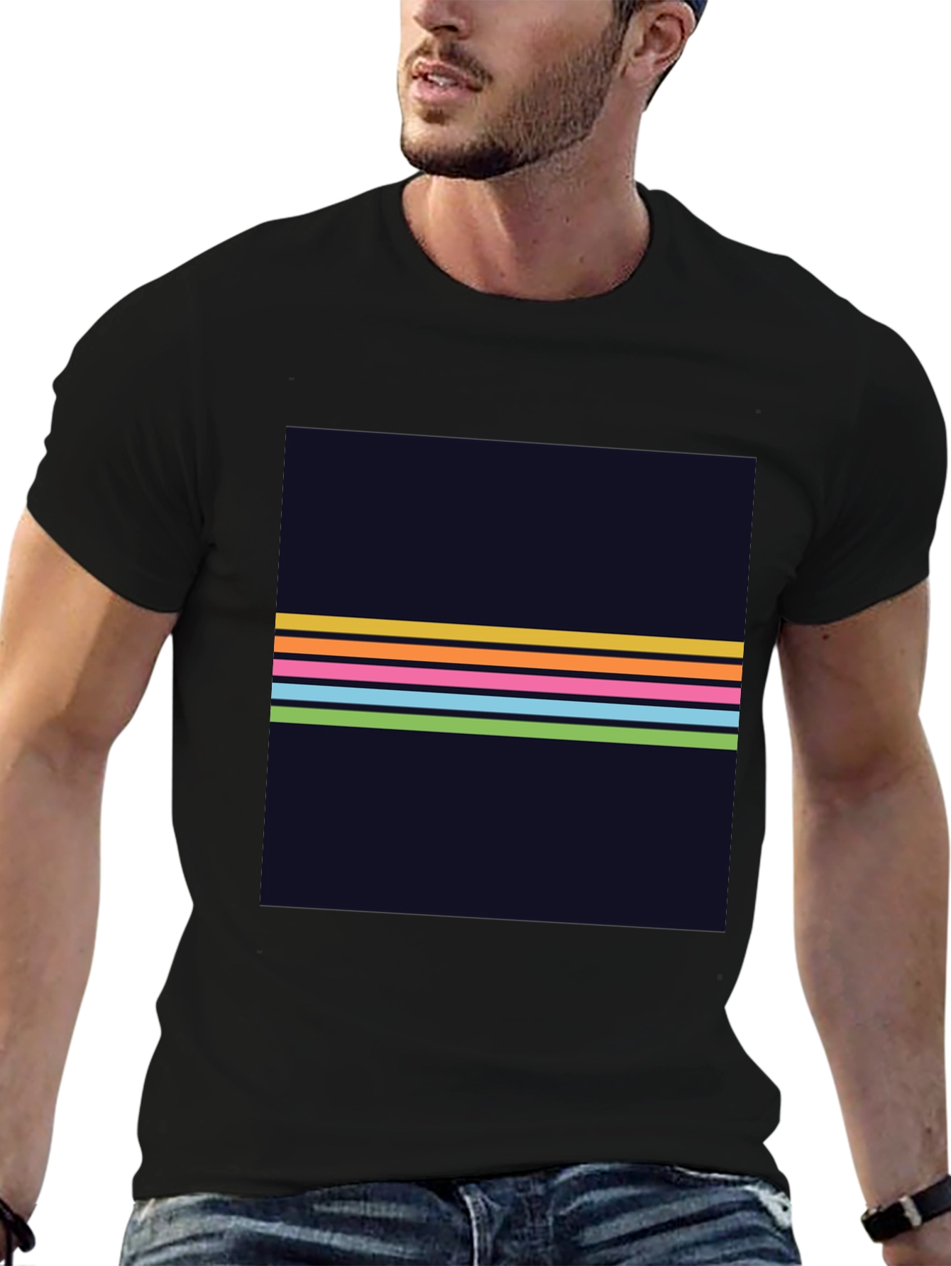 Retro Stripe Graphic Tee - Mens Black T-Shirt