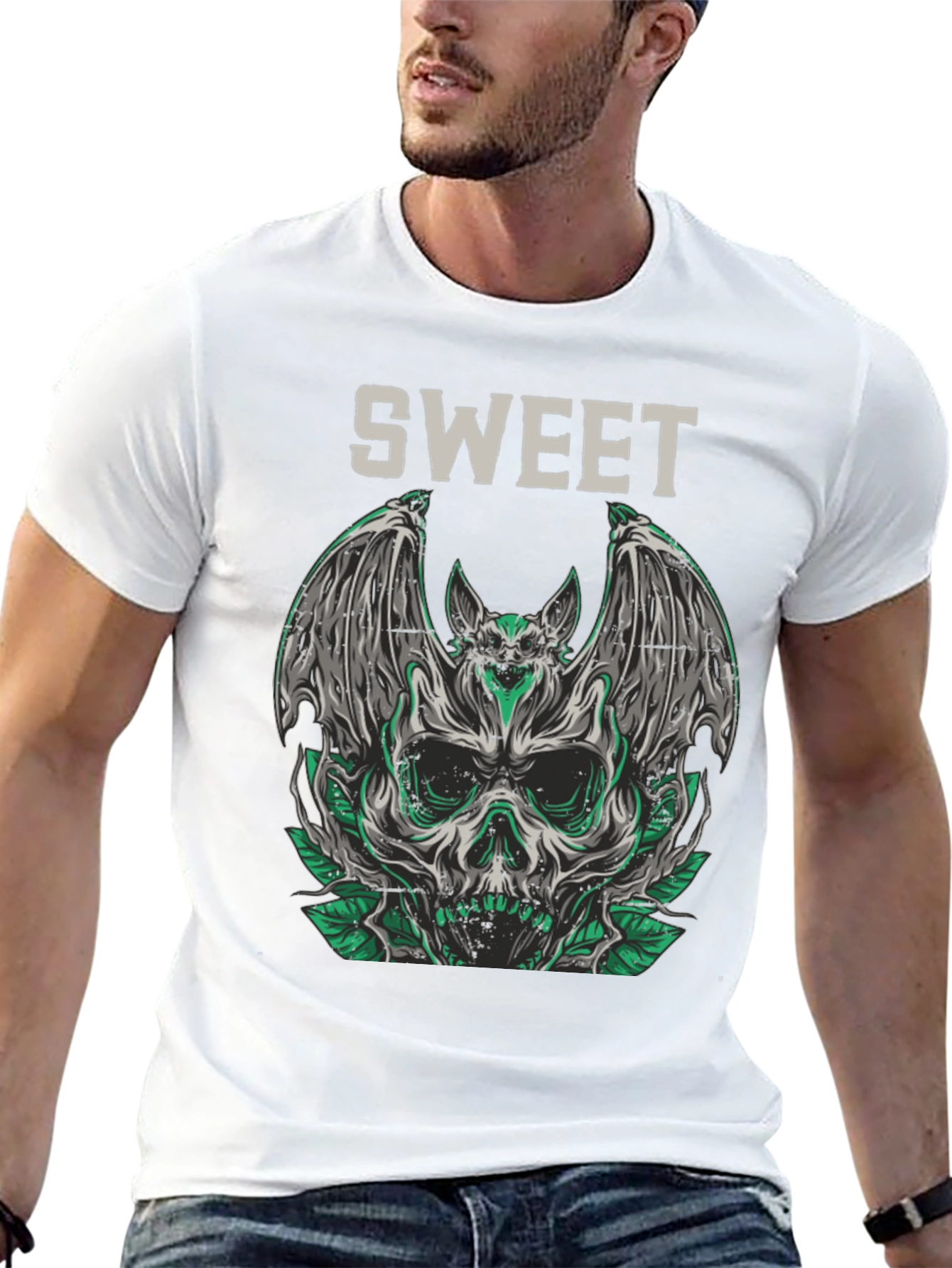 Sweet Skull Bat Graphic Tee - Mens Black T-Shirt