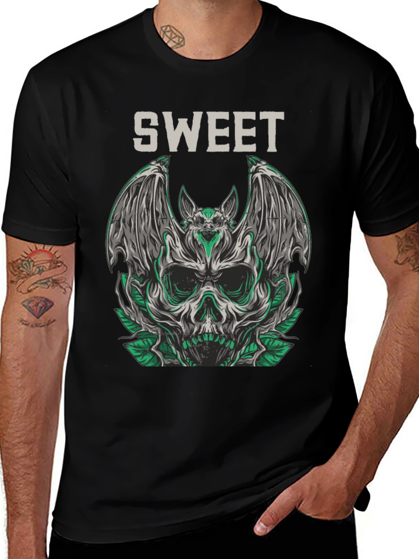 Sweet Skull Bat Graphic Tee - Mens Black T-Shirt