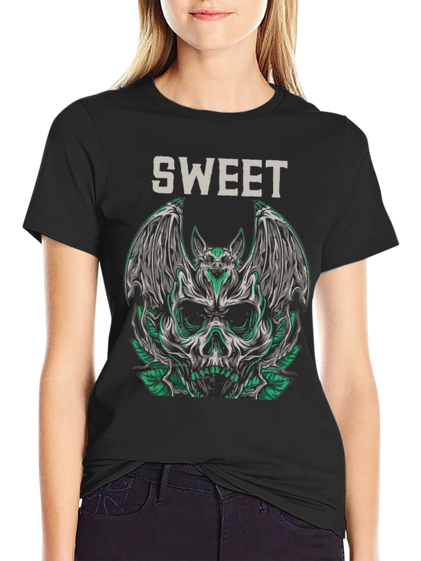 Sweet Skull Bat Graphic Tee - Mens Black T-Shirt