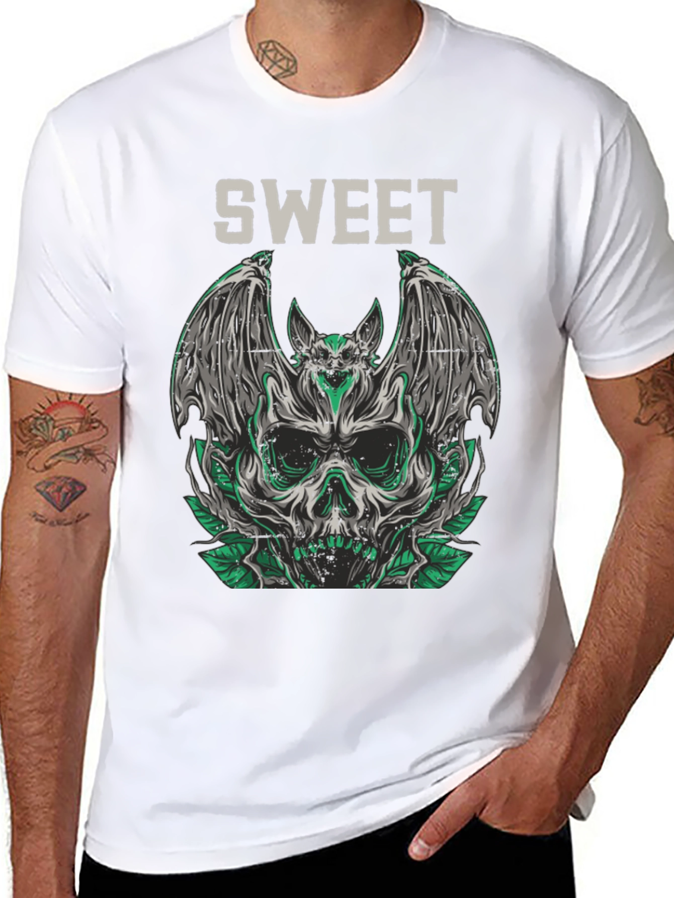 Sweet Skull Bat Graphic Tee - Mens Black T-Shirt