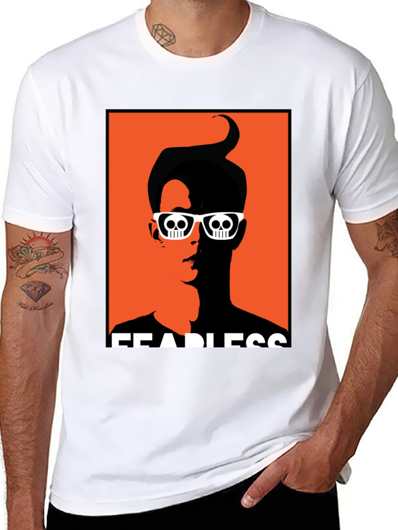 Fearless Graphic Tee - Skull Glasses Orange Backdrop