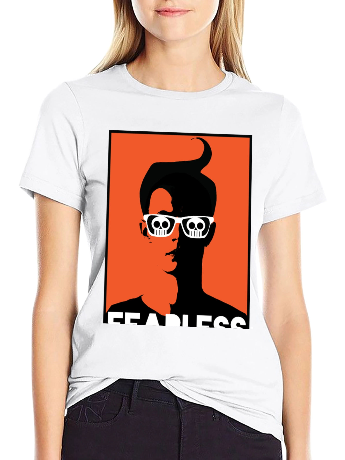 Fearless Graphic Tee - Skull Glasses Orange Backdrop