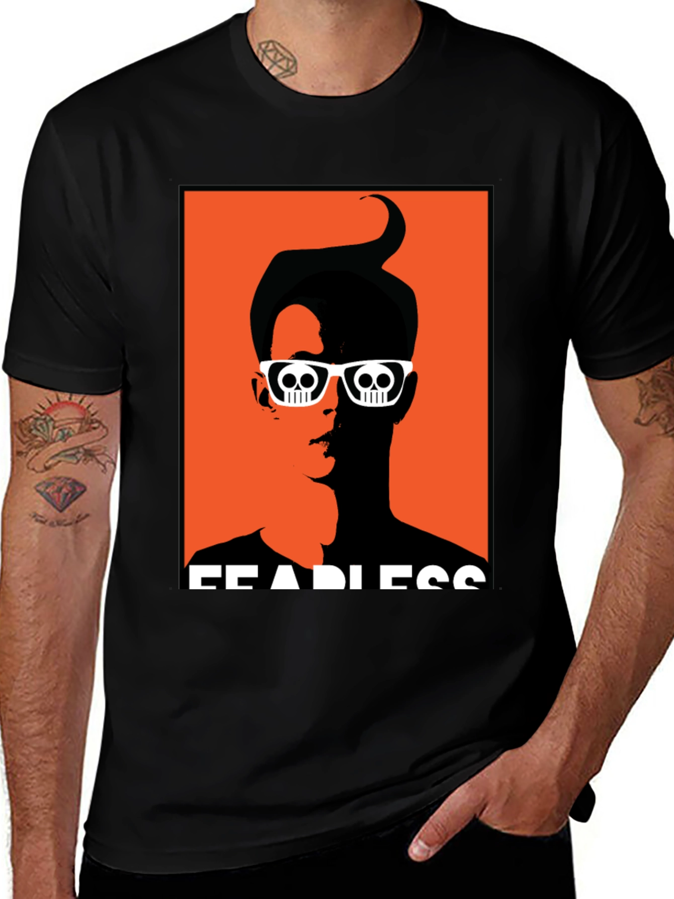 Fearless Graphic Tee - Skull Glasses Orange Backdrop