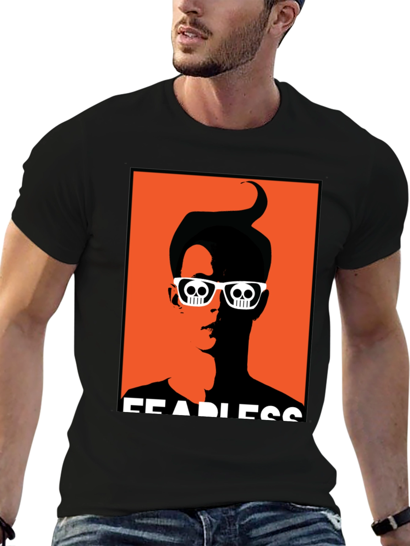Fearless Graphic Tee - Skull Glasses Orange Backdrop