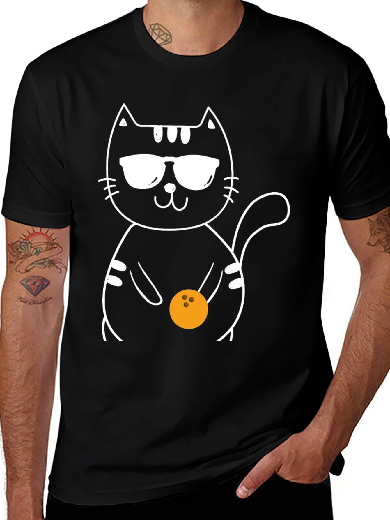 Cool Cat Bowling T-Shirt - Black Graphic Tee