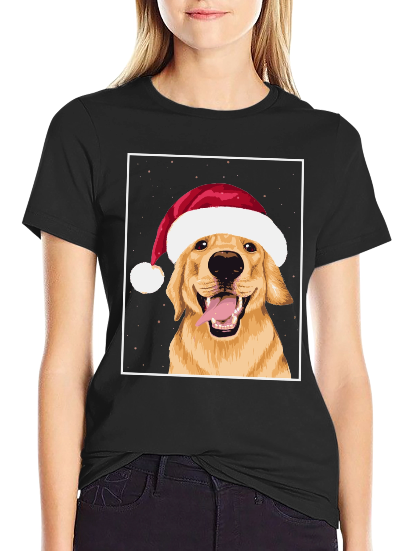 Dog with Santa Hat Graphic Tee