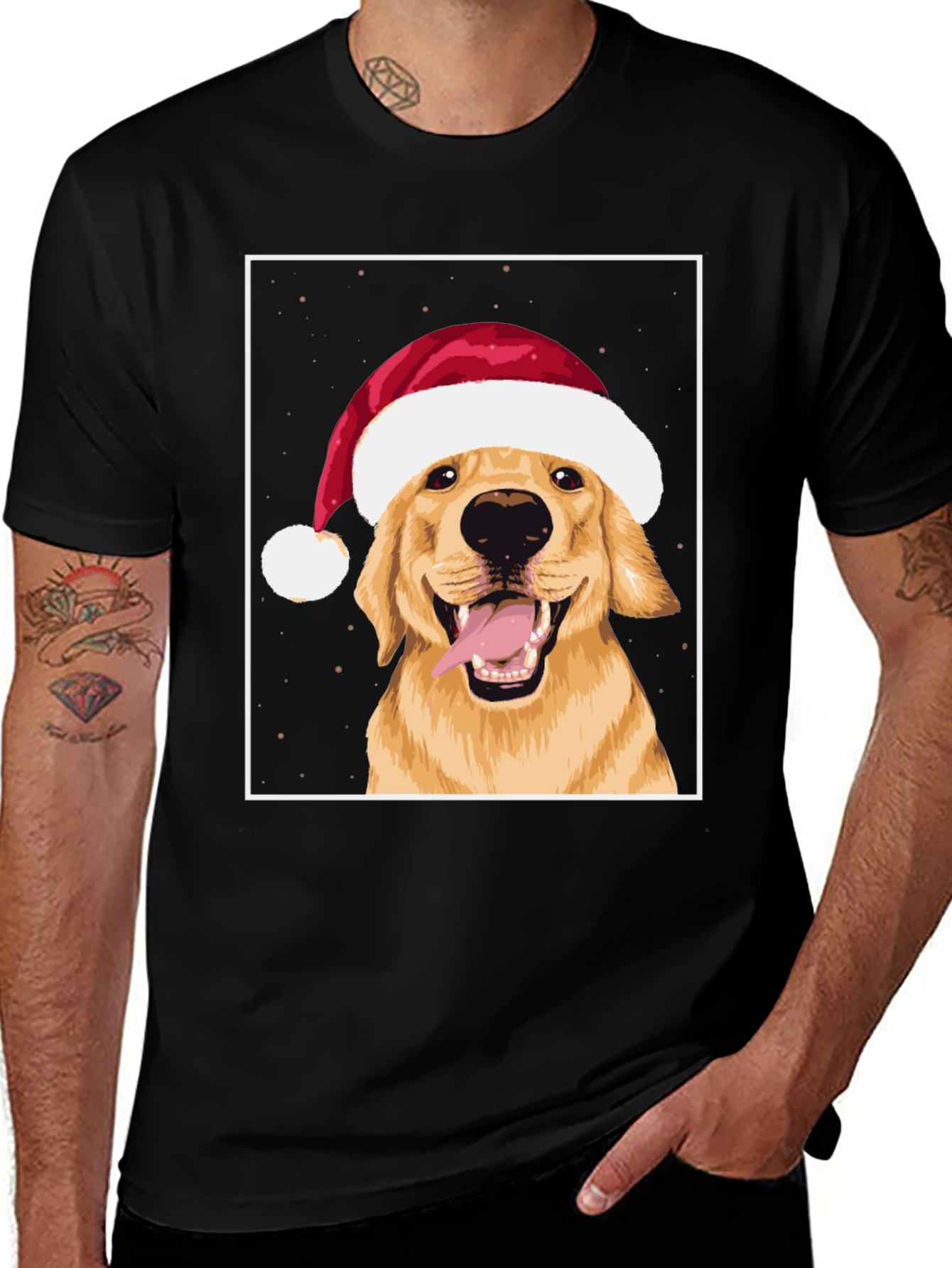 Dog with Santa Hat Graphic Tee