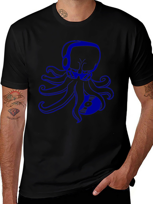 Octopus DJ Graphic Tee - Black Cotton T-Shirt