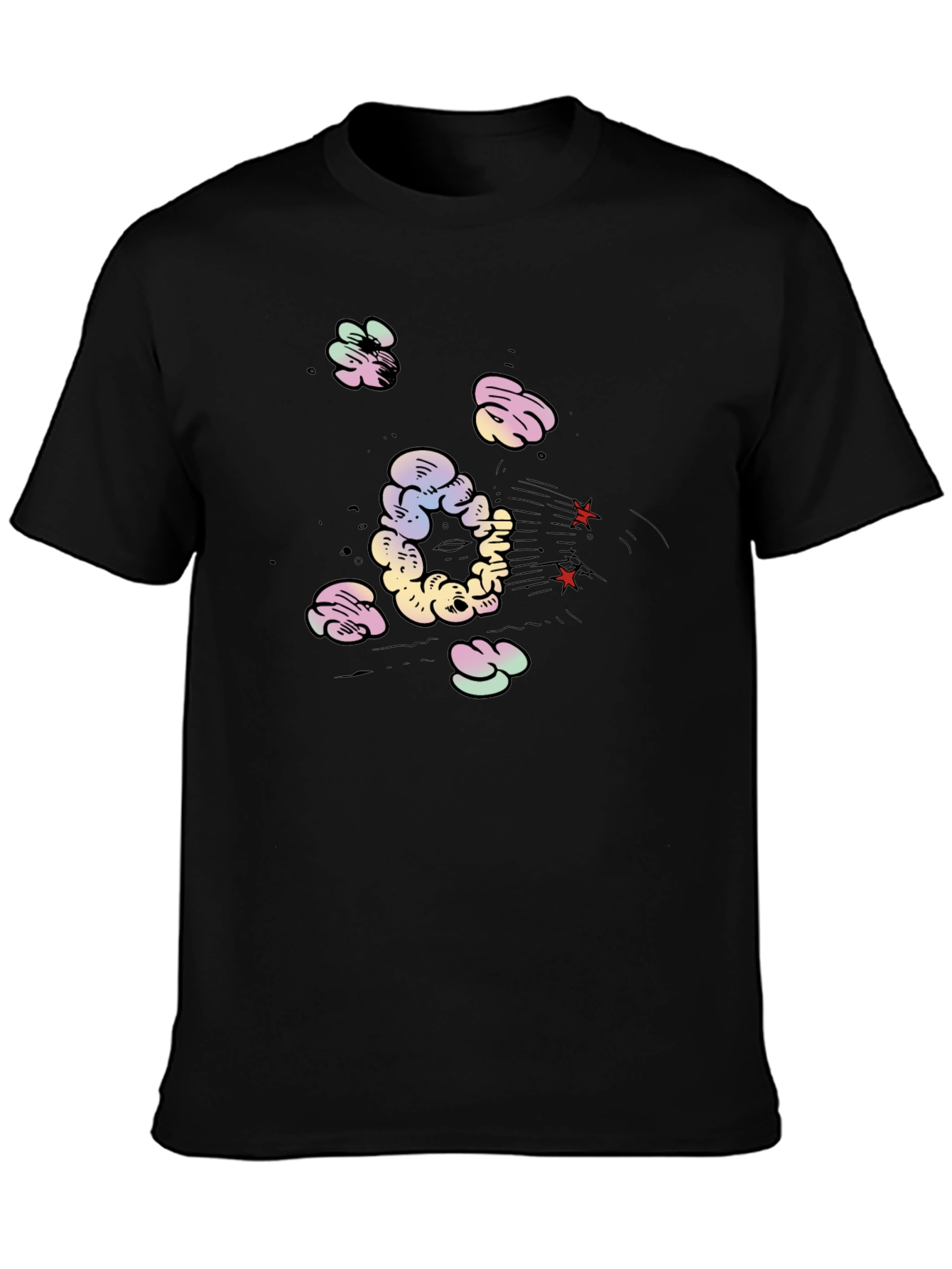 Cartoon Cloud Print Black T-Shirt