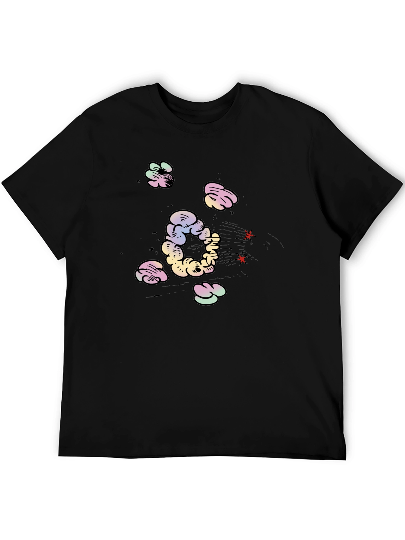 Cartoon Cloud Print Black T-Shirt